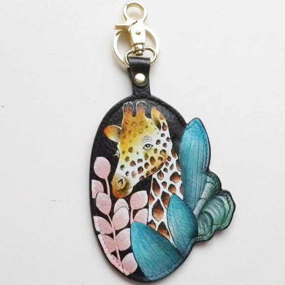 Anuschka Accessories - Anuschka Hand Painted Leather Bag Charm Jungle Safari Giraffe